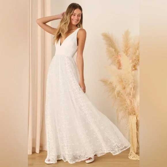 NWT Lulus Sweetest Beloved White Mesh Embroidered Sleeveless Maxi Dress - Picture 4 of 5
